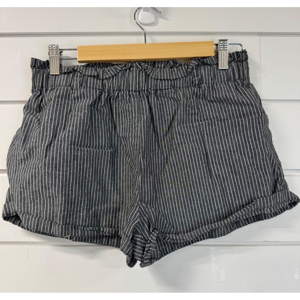 Active USA Womens Pinstripe Paperbag Waist Shorts Navy Blue White Large